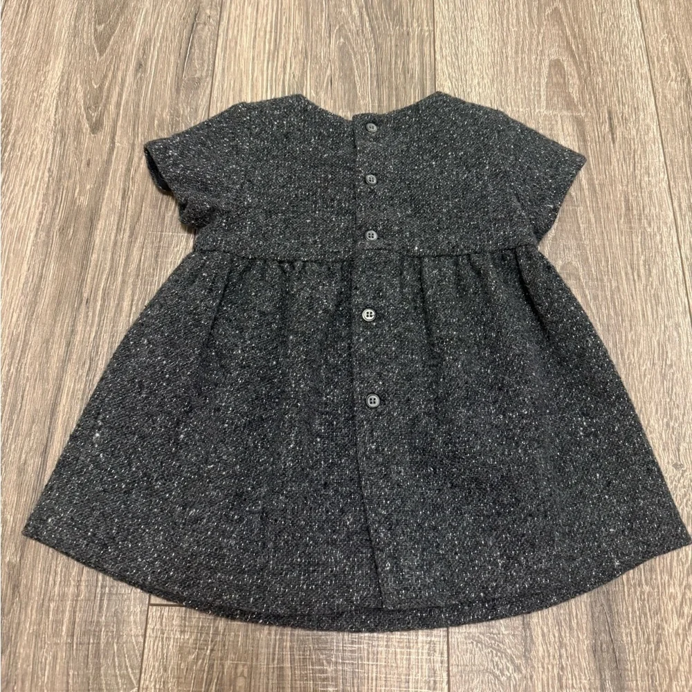 ZARA Baby Girl Dark Gray Tweed Dress Pearl Embellished Size 9-12 months S/S